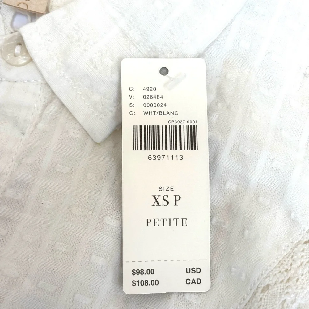 Anthropologie Pilcro Lace Back Button Down Blouse Cottagecore Ivory XSP NEW